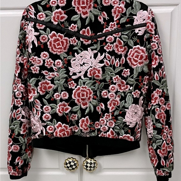 Dolce Cabo Floral Zipper Jacket Black Pink Red Embroidered Size-Medium-Large - Picture 2 of 9